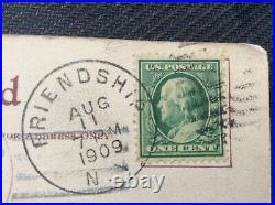 Vintage Post Card with U. S. One Cent B. Franklin Stamp Issue of 1908-09 rare