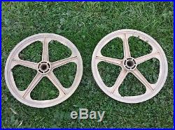 Vintage Rare Skyway BMX Mag Wheels 1970's Stamped Rubbermaid White 5 Spoke