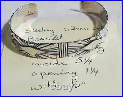Vintage STERLING Silver Heavy Stamped CUFF BRACELET Lutricia Yellowhair Navajo