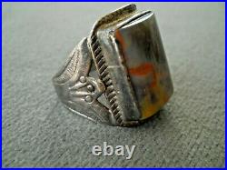 Vintage Southwestern Native American Petrified Wood Sterling Silver Stamped Ring