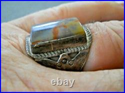 Vintage Southwestern Native American Petrified Wood Sterling Silver Stamped Ring