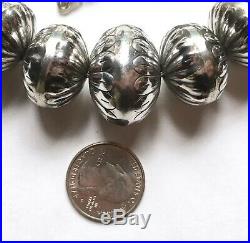 Vintage Sterling Silver Navajo Pearls Floral Stamped Bead Necklace 31.5 139g