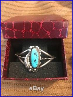 Vintage Sterling Silver & Turquoise Hand-stamped Navajo Cuff Bracelet