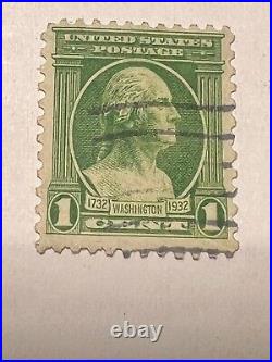 Vintage US 2 Cent George Washington 1 cent Stamp Green Very Fine