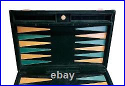 Vintage Velvet Travel Case Aries Backgammon Set Butterscotch Green Bakelite Game