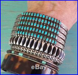 Vintage Wide Stamped Silver 5 Row Square / Rectangular Turquoise Cuff Bracelet
