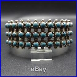 Vintage ZUNI Hand-Stamped Sterling Silver TURQUOISE Petit Point Cuff BRACELET