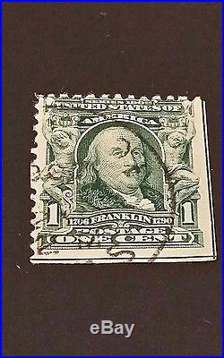 Vtg Collectible US 1 Cent Postage Stamp Ben Franklin Green Line Error, Very Rare