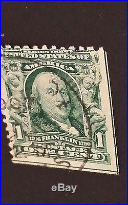 Vtg Collectible US 1 Cent Postage Stamp Ben Franklin Green Line Error, Very Rare