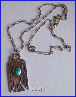 Vtg Fred Harvey Sterling Silver Stamped THUNDERBIRD Turquoise Necklace