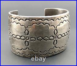 Vtg Massive Navajo Ingot Sterling Silver Tribal Stamped Wide Cuff Bracelet 101g