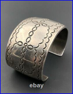 Vtg Massive Navajo Ingot Sterling Silver Tribal Stamped Wide Cuff Bracelet 101g