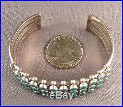 Vtg Turquoise & Sterling Zuni 3 Row Snake Eye Bracelet Stamped Design