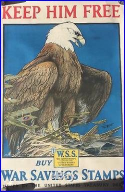 WW1 Original Keep Him Free Buy War Savings Stamp 1918 Treasury Dept Poster