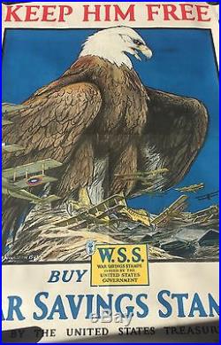 WW1 Original Keep Him Free Buy War Savings Stamp 1918 Treasury Dept Poster