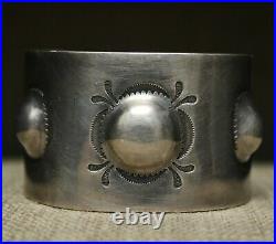Wide Heavy Native American Navajo Stamped Design Sterling Silver Cuff Bracelet