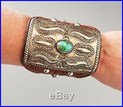 Wide Silver Turquoise Leather Ketoh Bow Guard By BUFFALO withARROW Stamp Buckle
