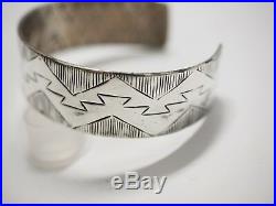 Wonderful Men's Navajo Dine Stamped Cuff Bracelet Sterling Silver signed