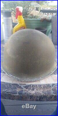 World War 2 US Helmet fixed bale stamped 125D front seam no liner good condition