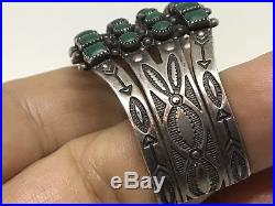 Zuni Old Pawn Stamped Sterling Silver Turquoise 4 Row Petit Point Cuff Bracelet