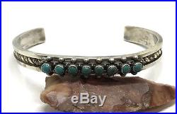 Zuni Old Pawn Stamped Sterling Silver Turquoise Petit Point Cuff Bracelet