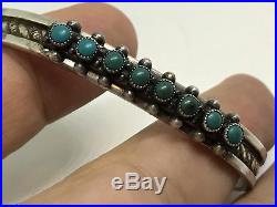 Zuni Old Pawn Stamped Sterling Silver Turquoise Petit Point Cuff Bracelet